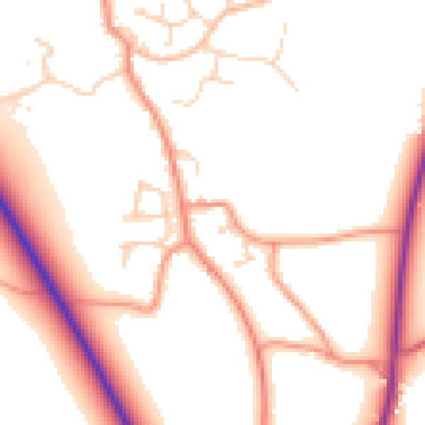 Daytime road noise heatmap for PE20 3JQ