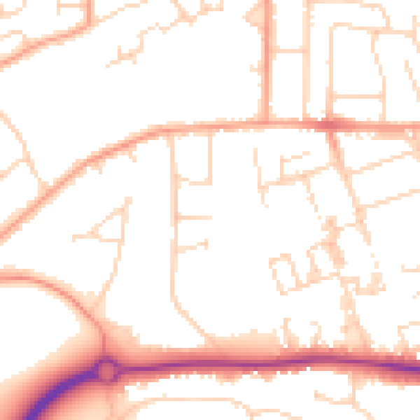 Daytime road noise heatmap for PE3 6DQ