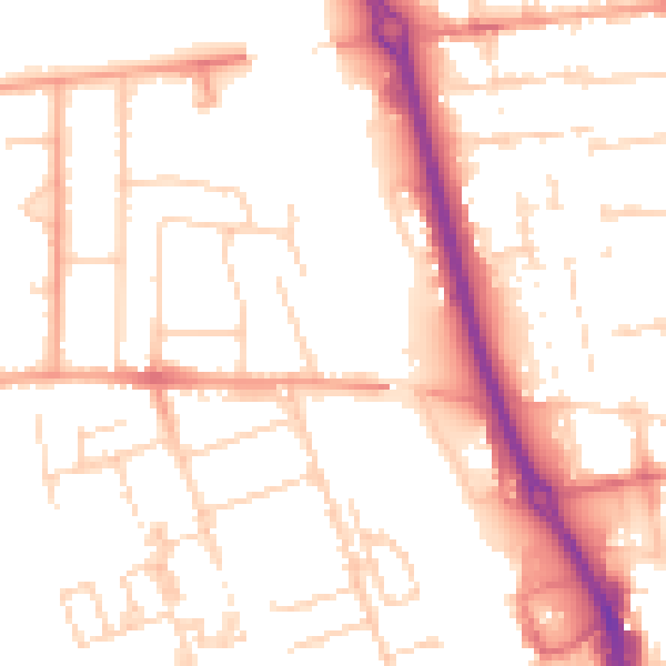 Daytime road noise heatmap for PE3 6EN