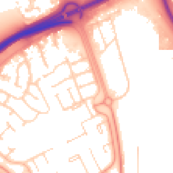 Daytime road noise heatmap for PE3 7JD