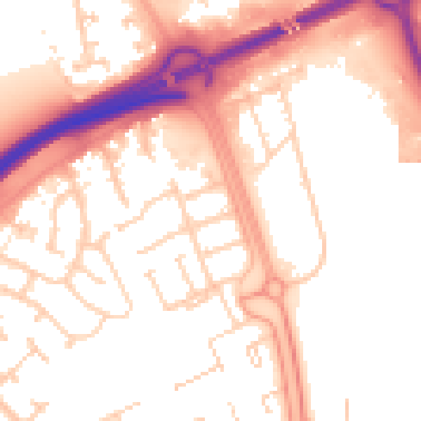 Daytime road noise heatmap for PE3 7JE