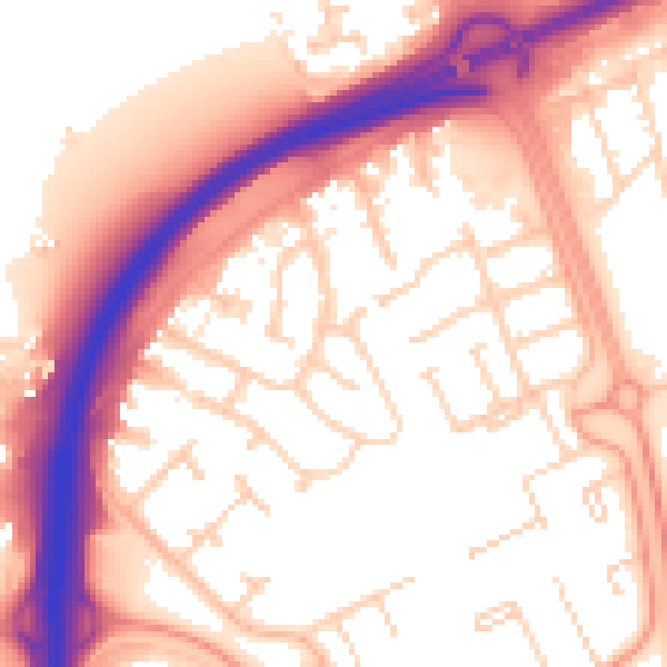 Daytime road noise heatmap for PE3 7JU