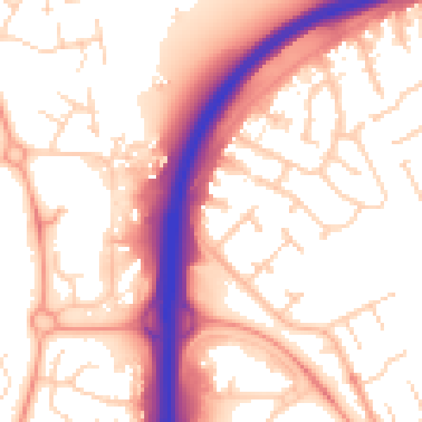 Daytime road noise heatmap for PE3 7LW