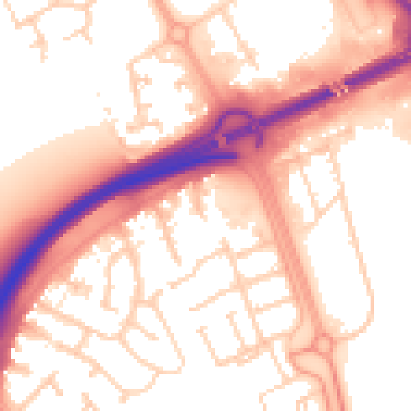 Daytime road noise heatmap for PE3 7LX