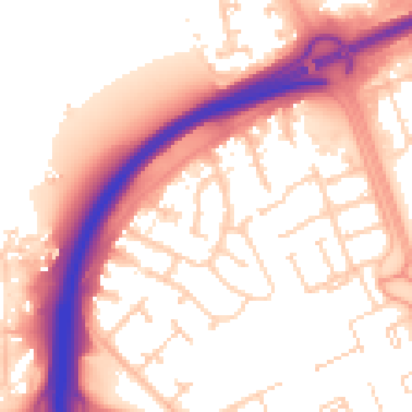 Daytime road noise heatmap for PE3 7LZ
