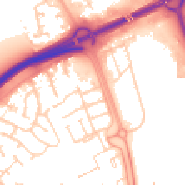 Daytime road noise heatmap for PE3 7NB