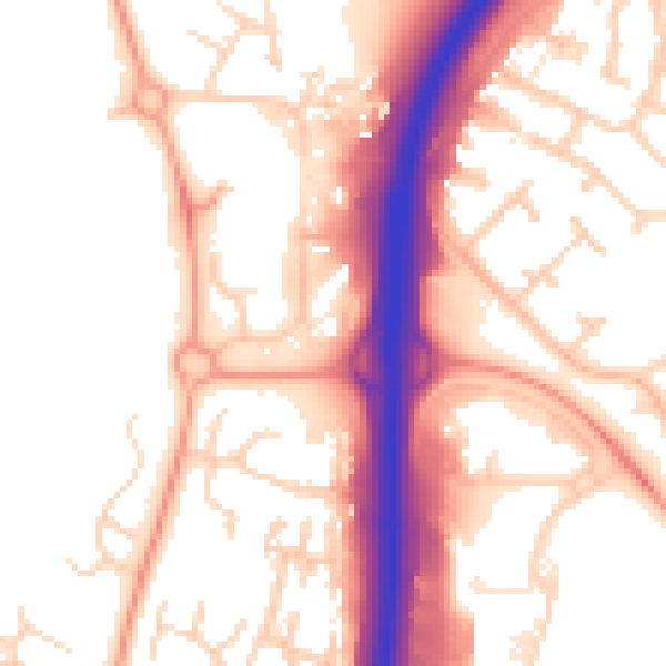 Daytime road noise heatmap for PE3 8EA