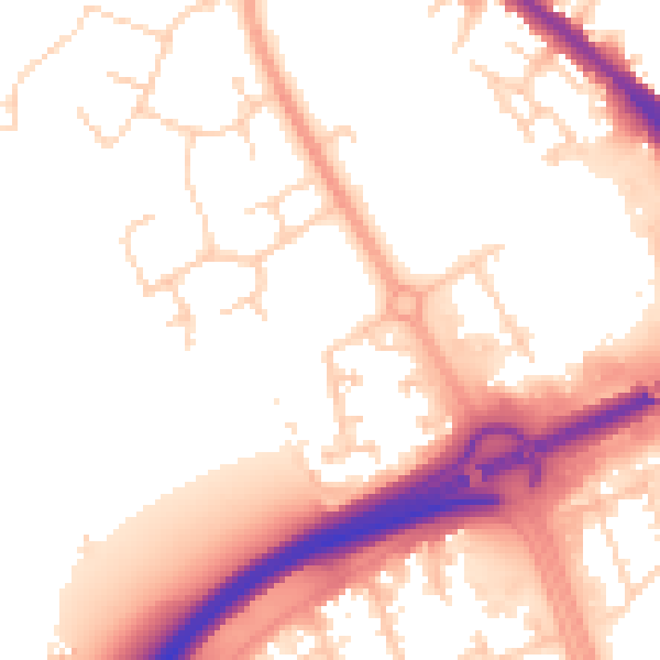 Daytime road noise heatmap for PE3 8EQ