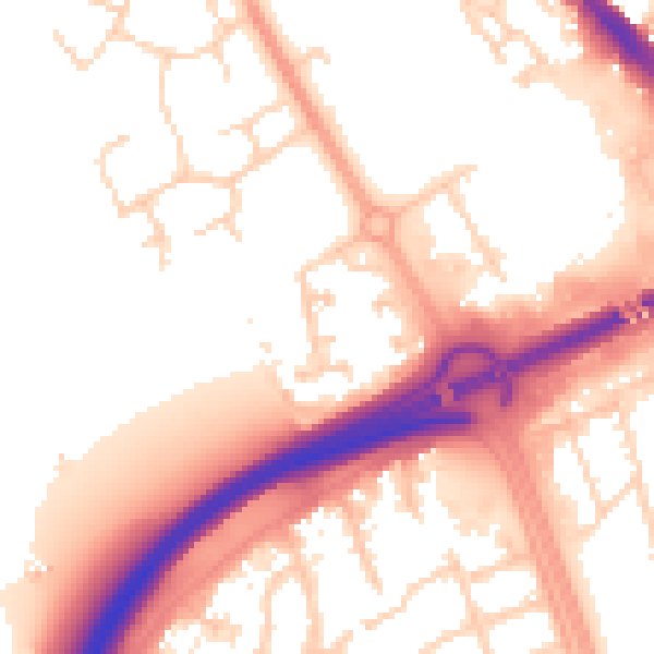 Daytime road noise heatmap for PE3 8RG