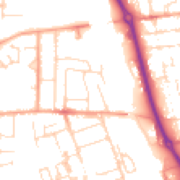 Daytime road noise heatmap for PE3 9EH