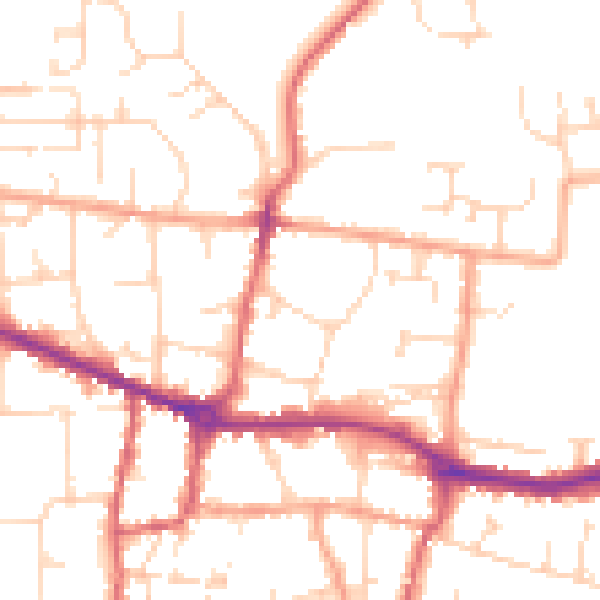 Daytime road noise heatmap for PE7 1QQ