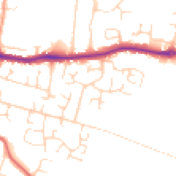 Daytime road noise heatmap for PE7 1TY