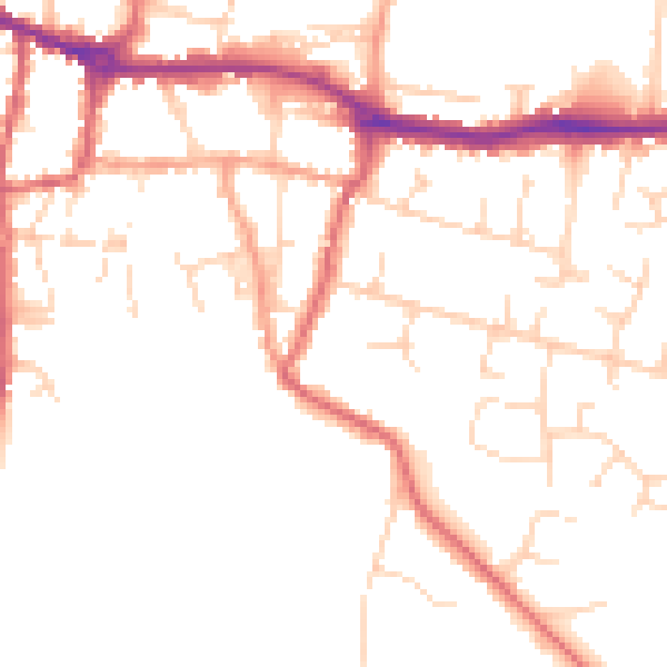 Daytime road noise heatmap for PE7 1UZ