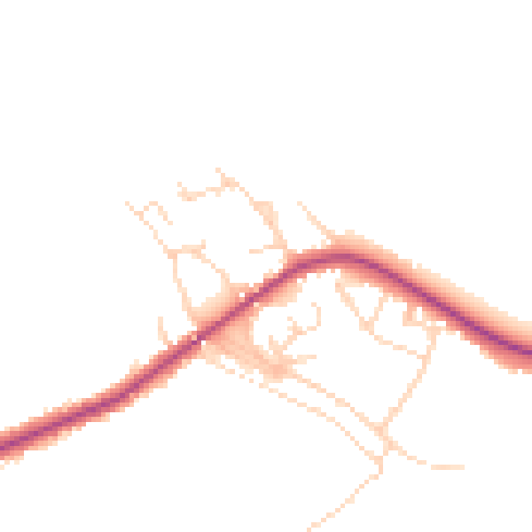 Daytime road noise heatmap for PE7 2AL