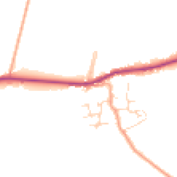 Daytime road noise heatmap for PE7 2AU