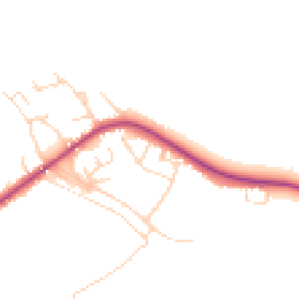Daytime road noise heatmap for PE7 2BZ