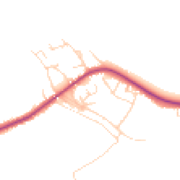 Daytime road noise heatmap for PE7 2DY