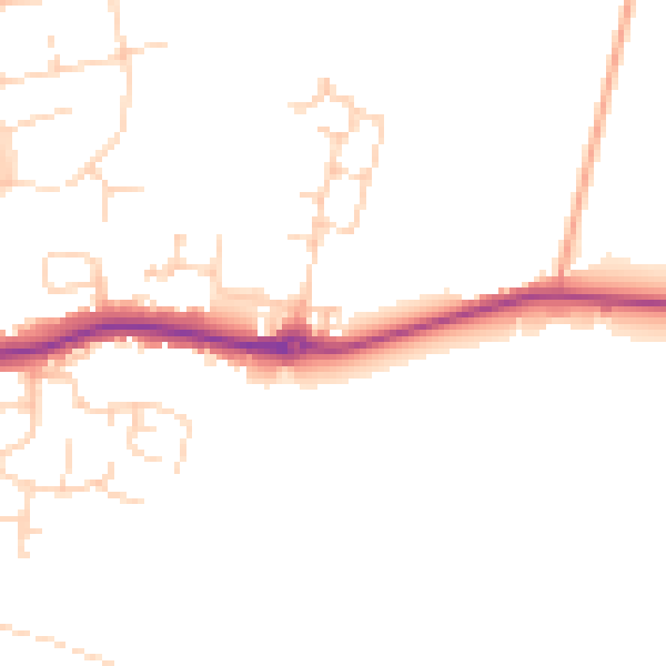 Daytime road noise heatmap for PE7 2FJ