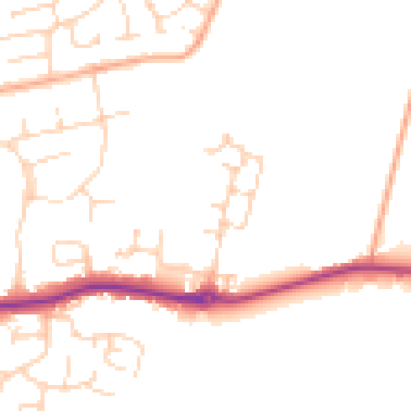 Daytime road noise heatmap for PE7 2FR