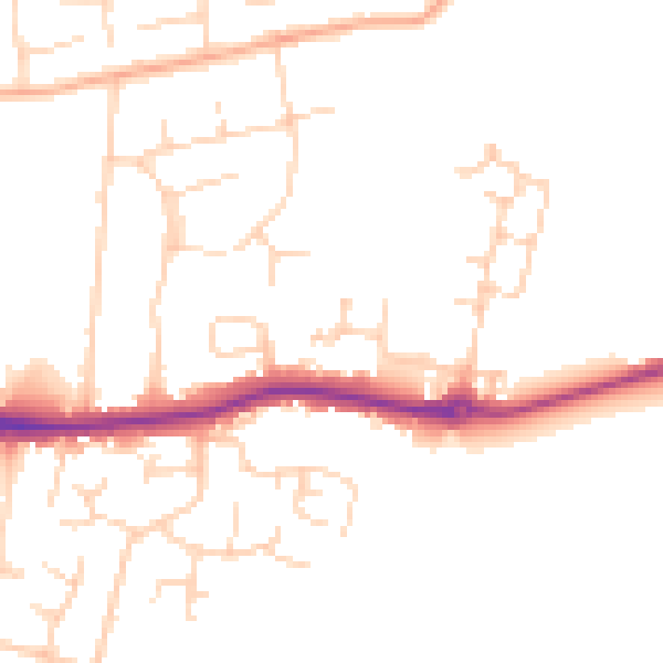 Daytime road noise heatmap for PE7 2FU