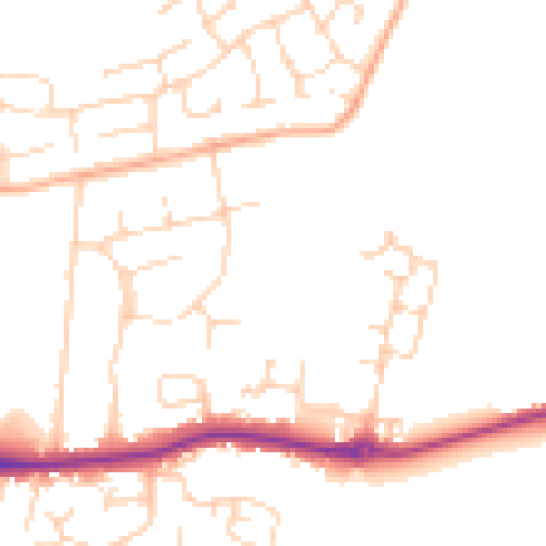 Daytime road noise heatmap for PE7 2FZ
