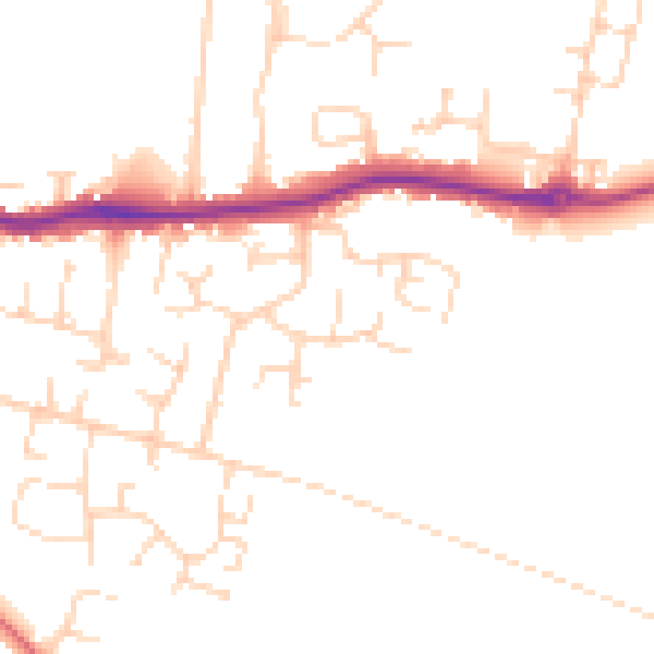 Daytime road noise heatmap for PE7 2RG