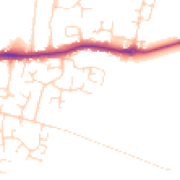 Daytime road noise heatmap for PE7 2RJ
