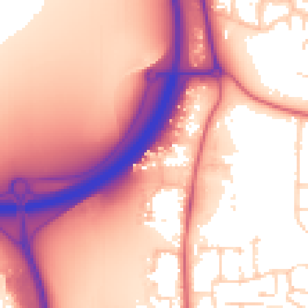 Daytime road noise heatmap for PE7 3BD