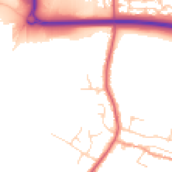Daytime road noise heatmap for PE7 3BJ