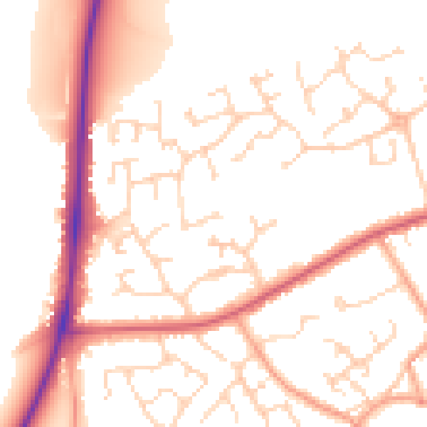 Daytime road noise heatmap for PE7 3DP