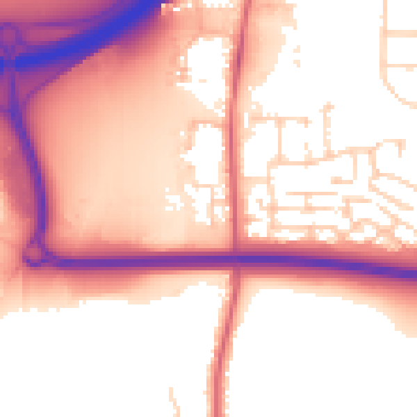 Daytime road noise heatmap for PE7 3DW