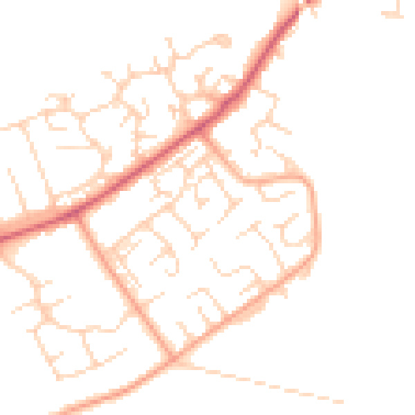 Daytime road noise heatmap for PE7 3EU