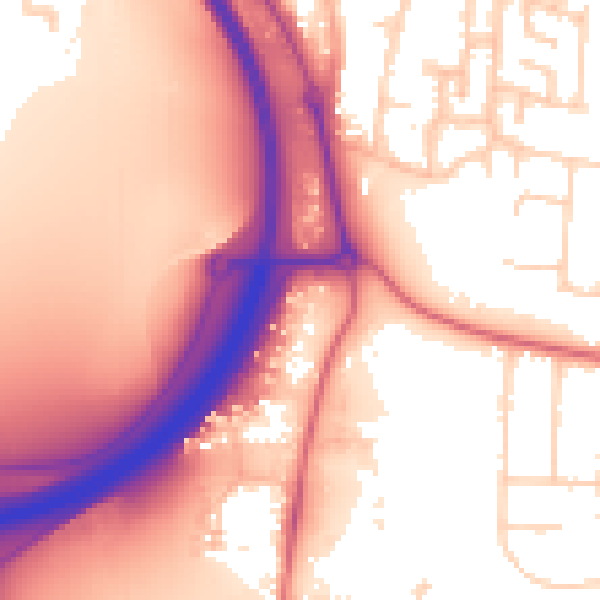 Daytime road noise heatmap for PE7 3FR