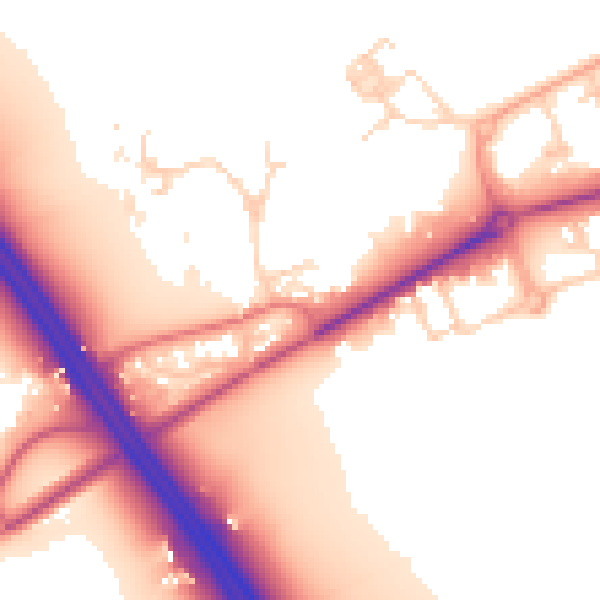 Daytime road noise heatmap for PE7 3GA