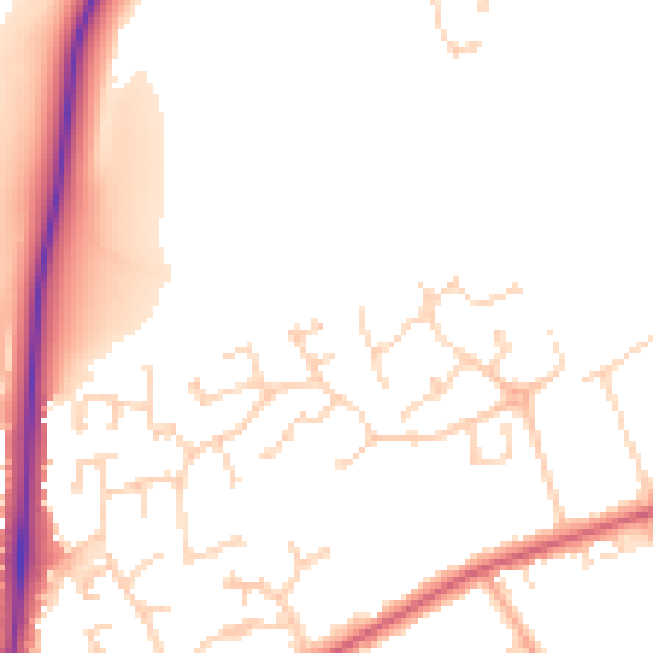 Daytime road noise heatmap for PE7 3GG