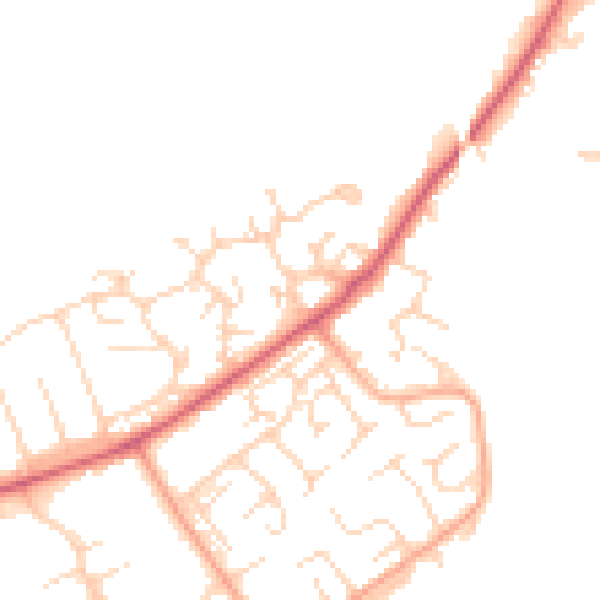 Daytime road noise heatmap for PE7 3GZ