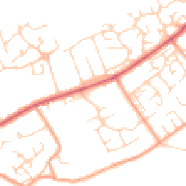 Daytime road noise heatmap for PE7 3JJ