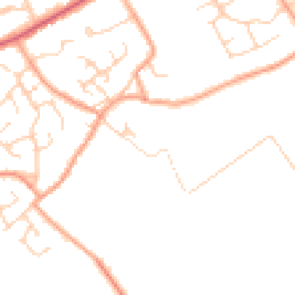 Daytime road noise heatmap for PE7 3LA