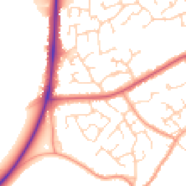 Daytime road noise heatmap for PE7 3NR