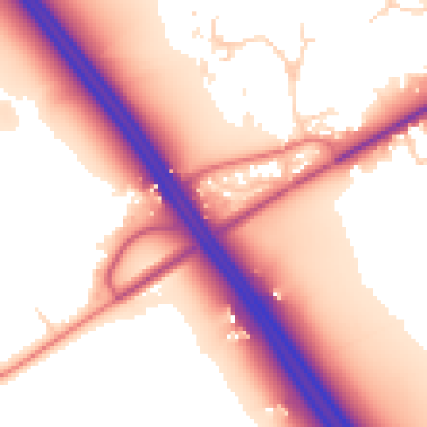 Daytime road noise heatmap for PE7 3UF