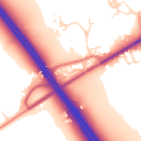 Daytime road noise heatmap for PE7 3UR