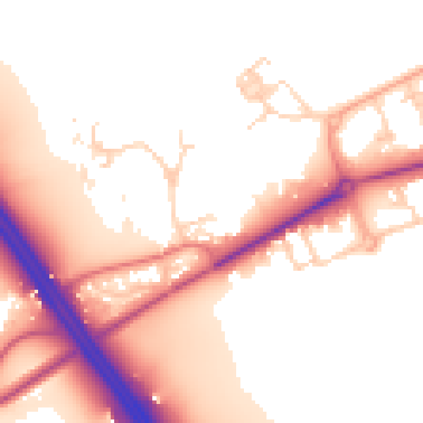 Daytime road noise heatmap for PE7 3UX