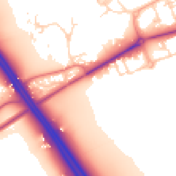 Daytime road noise heatmap for PE7 4AJ
