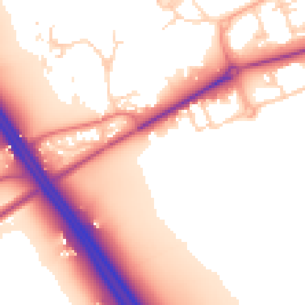 Daytime road noise heatmap for PE7 4AN