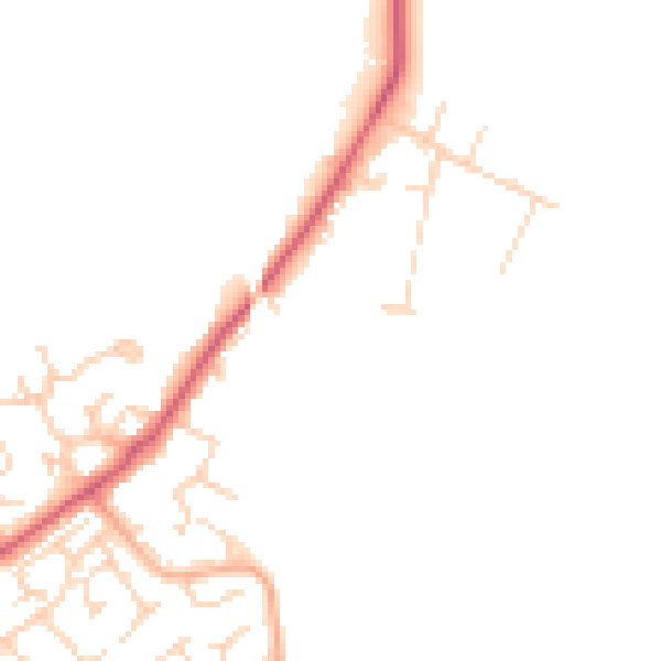 Daytime road noise heatmap for PE7 7BY