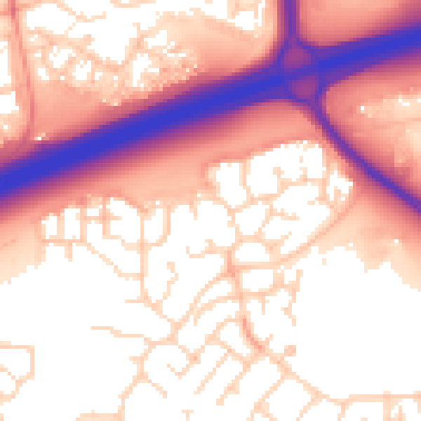 Daytime road noise heatmap for PE7 8AE
