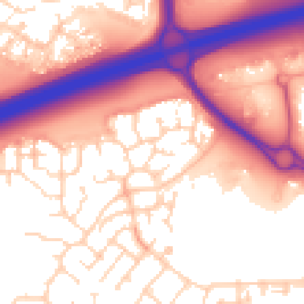 Daytime road noise heatmap for PE7 8AQ