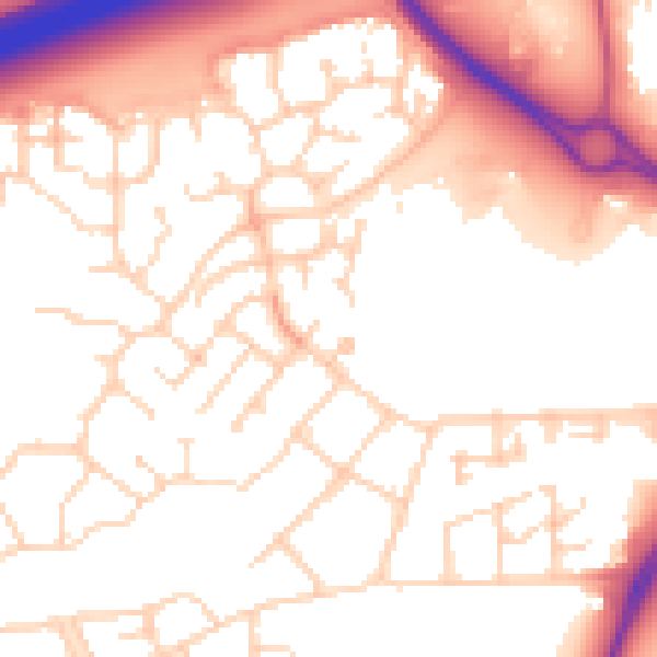 Daytime road noise heatmap for PE7 8AS
