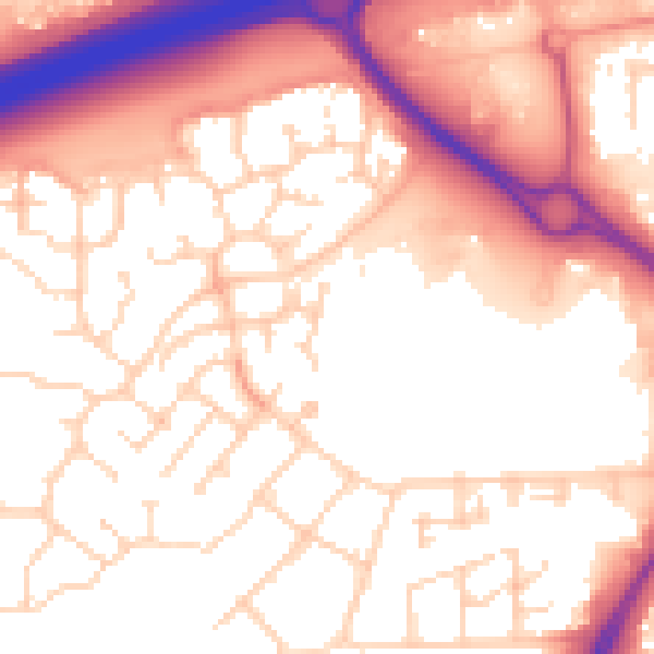 Daytime road noise heatmap for PE7 8AY