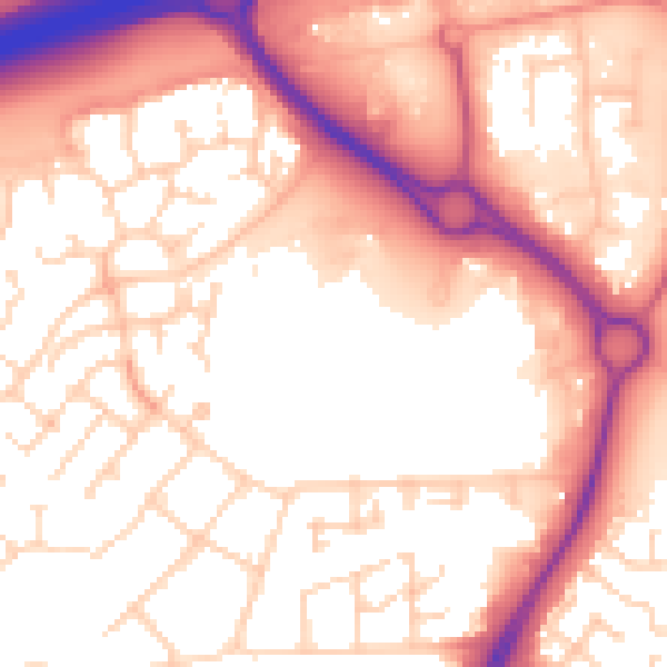 Daytime road noise heatmap for PE7 8BE